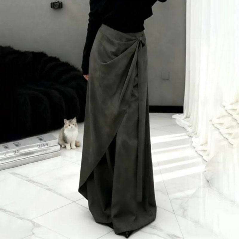 欧货高端定制墨绿色大码阔腿裤女