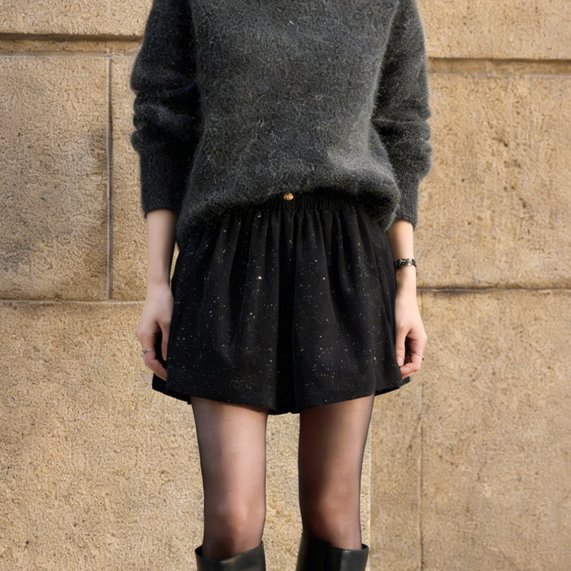 欧货高端定制黑色细闪大码阔腿裤女2026早春新款垂顺感西装短裤子,女装/女士精品,大码裤装,淘宝优惠券,粉丝福利购,淘宝优惠卷