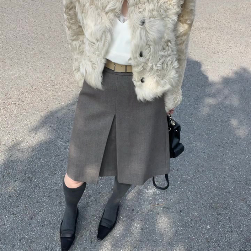 欧货高端定制灰色毛呢大码半身裙