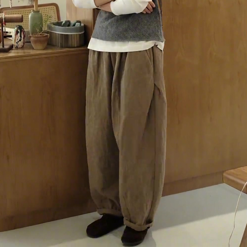 欧货高端定制卡其色大码阔腿棉裤