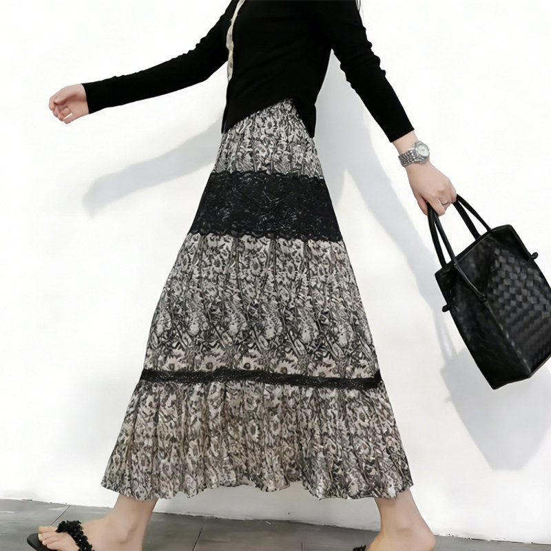 欧货高端黑灰色雪纺定制大码半身裙女2026早春新款轻熟蕾丝大摆裙,女装/女士精品,大码半身裙,淘宝优惠券,粉丝福利购,淘宝优惠卷