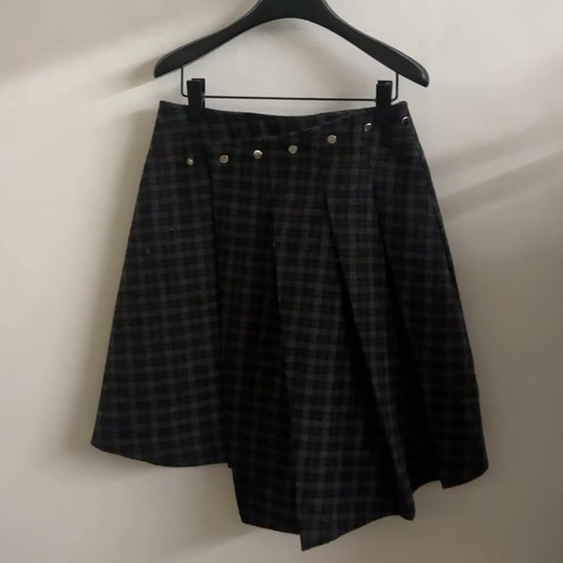 高端定制黑色毛呢大码格纹半身裙