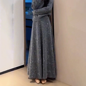 欧货高端定制灰色毛呢大码 半身裙女2025秋冬加厚亮丝垂感a字裙子