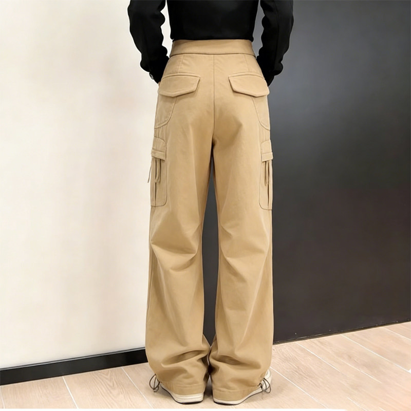 欧货高端定制卡其色亚麻大码阔腿裤女2026早春新款工装风休闲裤子,女装/女士精品,大码裤装,淘宝优惠券,粉丝福利购,淘宝优惠卷