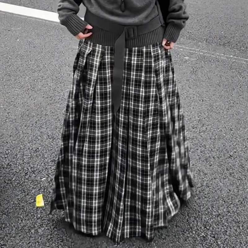 高端定制灰色毛呢大码格纹半身裙