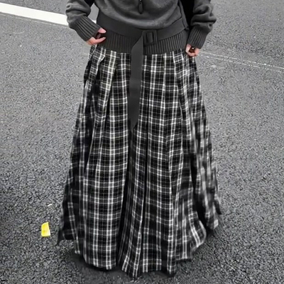 高端定制灰色毛呢大码格纹半身裙