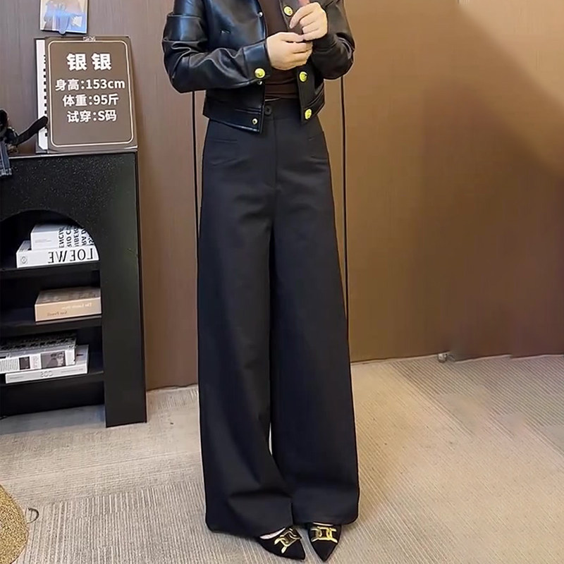 欧货高端定制黑色大码阔腿裤女2025秋冬新款加厚气质垂顺感西装裤,女装/女士精品,大码裤装,淘宝优惠券,粉丝福利购,淘宝优惠卷