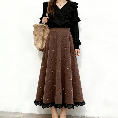 欧货高端定制咖色印花大码半身裙