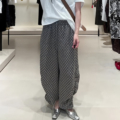 欧货正品灰色复古格纹阔腿裤子女