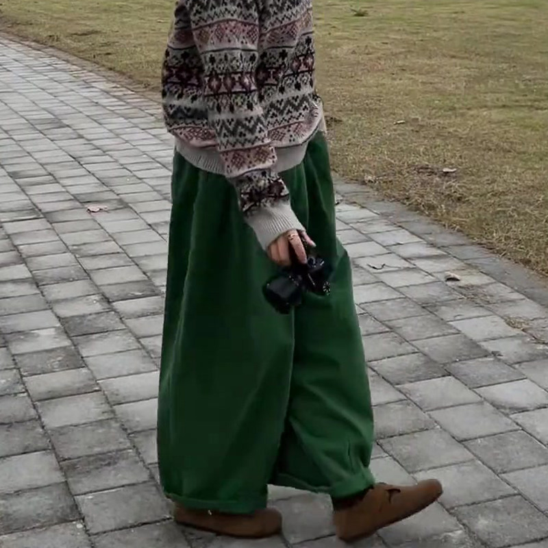 高端定制墨绿色灯芯绒大码阔腿裤女2025冬季新款加厚慵懒风休闲裤,女装/女士精品,大码裤装,淘宝优惠券,粉丝福利购,淘宝优惠卷