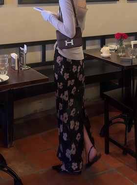 欧货高端定制紫色艺术印花半身裙女2025秋季新款优雅气质显瘦裙子