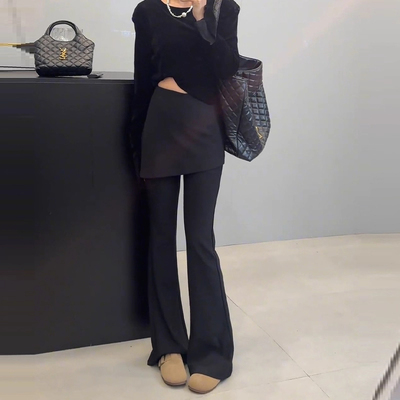 欧货高端定制深灰色窄版微喇裤女