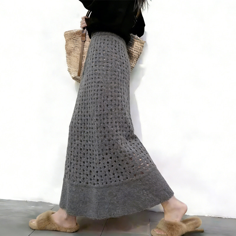 欧货高端定制灰色针织大码半身裙女2026早春新款镂空轻熟A字裙子,女装/女士精品,大码半身裙,淘宝优惠券,粉丝福利购,淘宝优惠卷