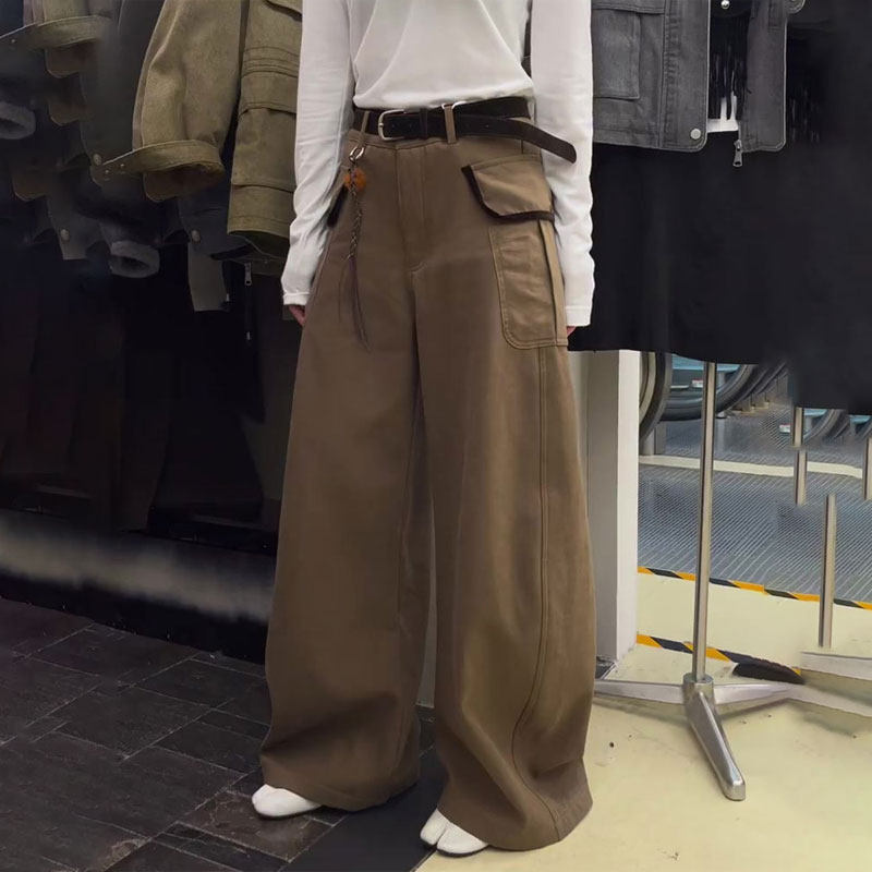 欧货高端定制卡其色大码阔腿裤女2025冬季新款加厚工装风休闲裤子,女装/女士精品,大码裤装,淘宝优惠券,粉丝福利购,淘宝优惠卷