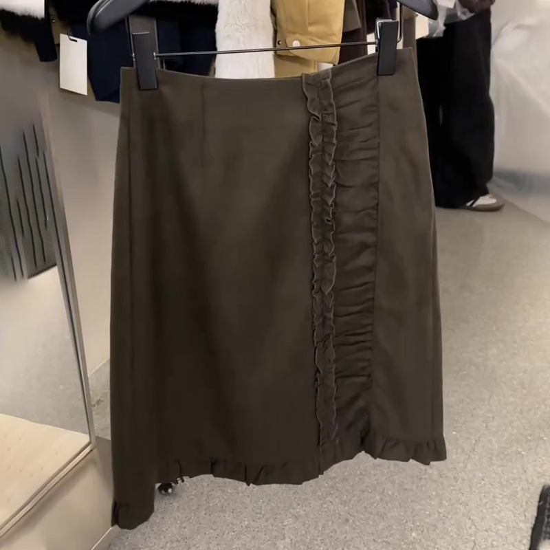 欧货高端定制棕色木耳大码半身裙