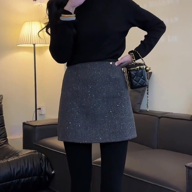 欧货高端定制灰色细闪大码半身裙