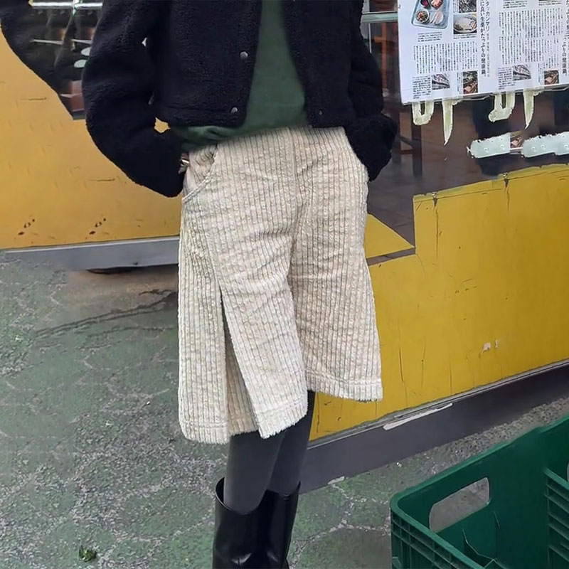 高端定制黄色灯芯绒大码阔腿裤女