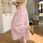 欧货高端定制粉色压褶网纱大码 半身裙女2026春夏新款 多层蛋糕裙子