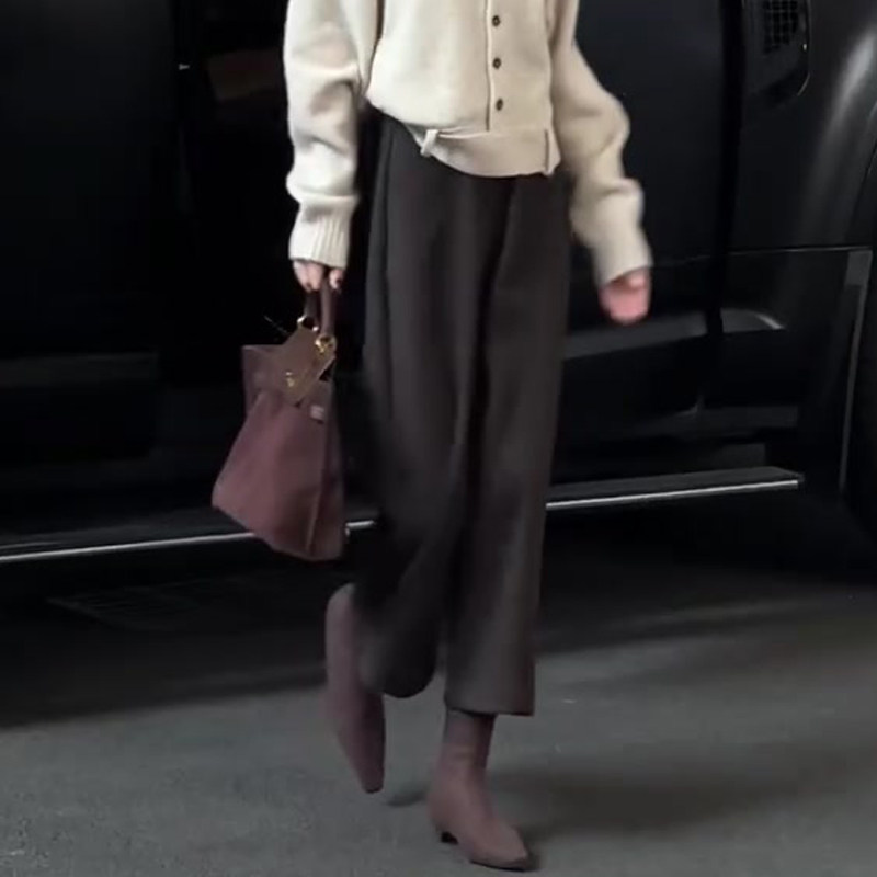 欧货高端定制黑色毛呢大码阔腿裤