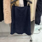 新款 欧货高端定制藏蓝色小花边大码 半身裙女2025冬季 加厚A字裙子