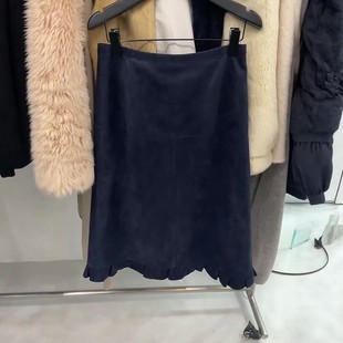 加厚A字裙子 新款 欧货高端定制藏蓝色小花边大码 半身裙女2025冬季