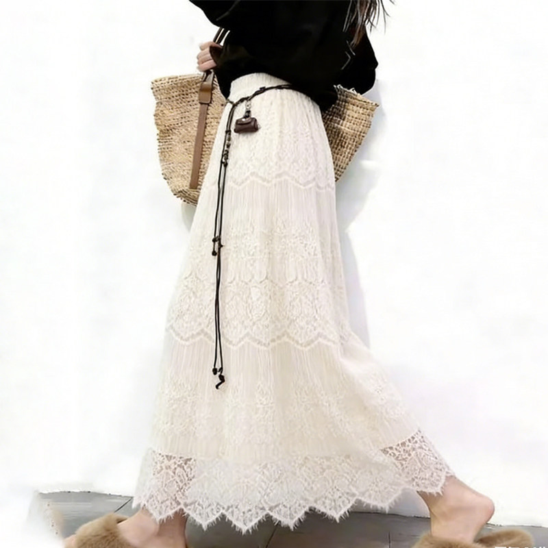 欧货高端定制米白色蕾丝大码半身裙女2026早春新款温柔风大摆裙子,女装/女士精品,大码半身裙,淘宝优惠券,粉丝福利购,淘宝优惠卷