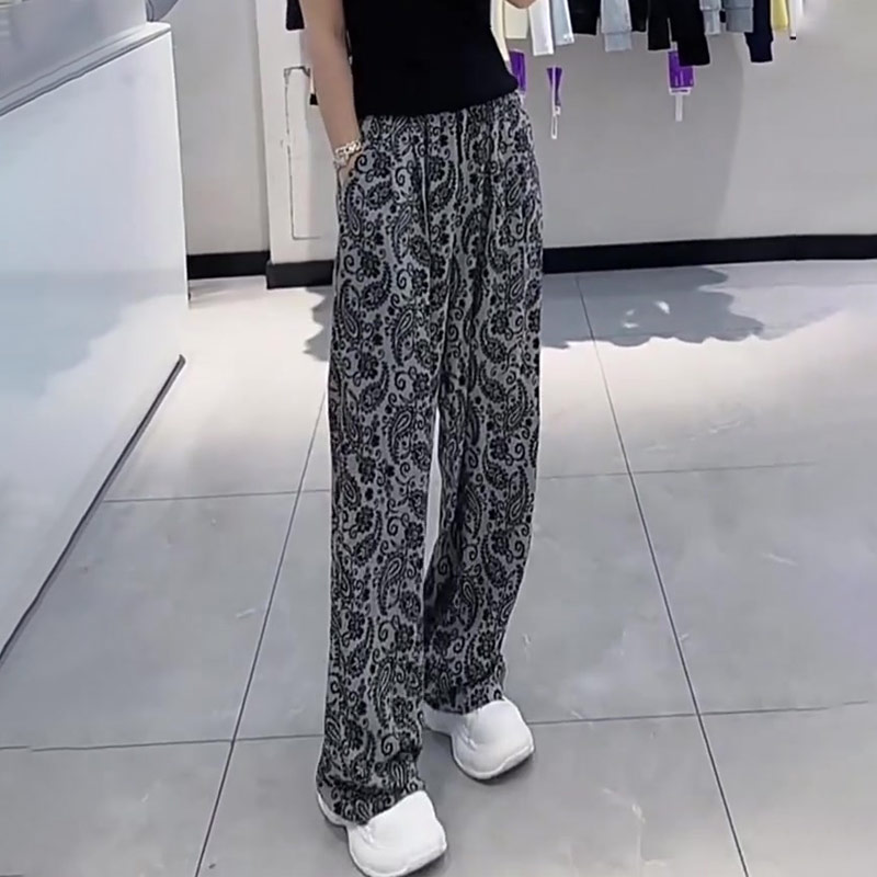 欧货时尚印花阔腿裤高腰垂感