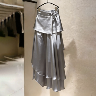 不规则浪漫风A字裙子 新款 欧货高端定制银色大码 半身裙女2026夏季