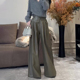 阔腿pu皮裤 女2025冬季 新款 欧货高端定制灰绿色大码 加厚慵懒休闲裤