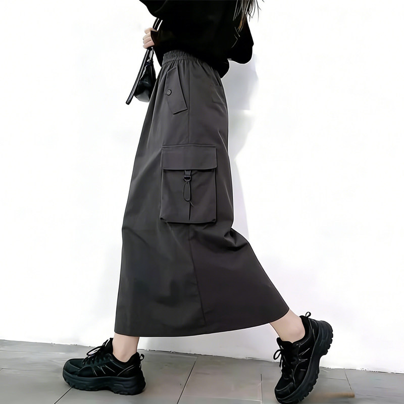 欧货高端定制灰色松紧腰大码半身裙女2026早春新款工装风A字裙子,女装/女士精品,大码半身裙,淘宝优惠券,粉丝福利购,淘宝优惠卷