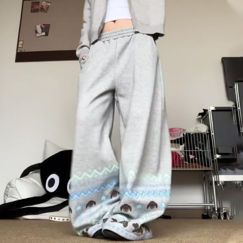 高端定制浅灰色大码纹样阔腿卫裤