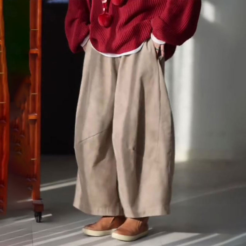 欧货高端定制卡其色大码阔腿裤女
