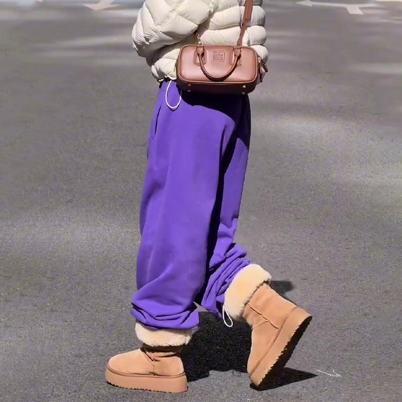 欧货高端定制紫色松弛大码阔腿裤