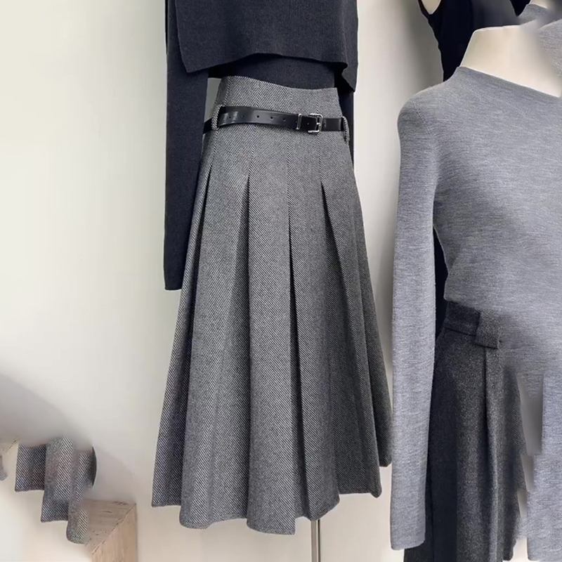 欧货高端定制灰色毛呢大码半身裙
