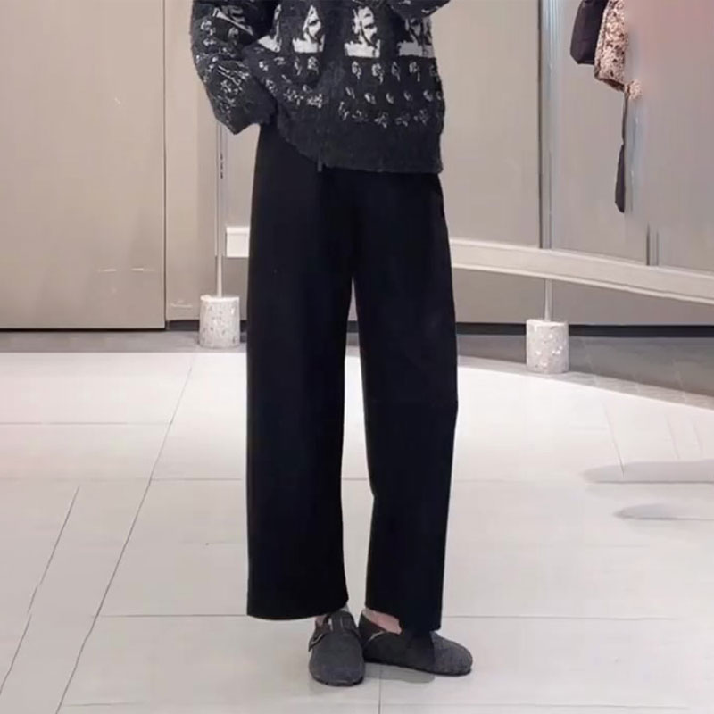 高端定制黑色显瘦窄版直筒裤女