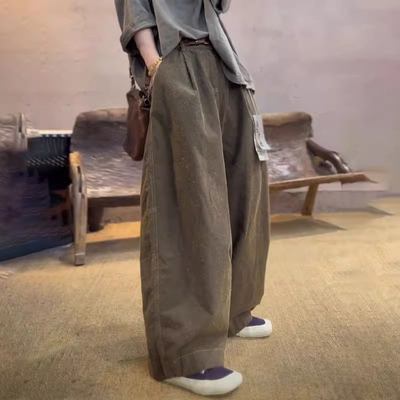 欧货高端定制卡其色大码阔腿裤女