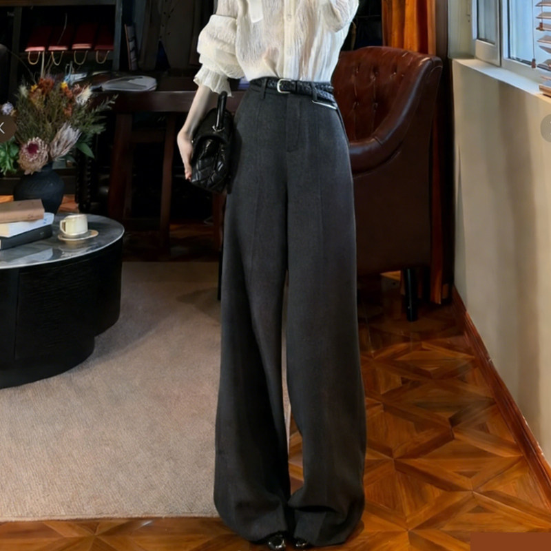 欧货高端定制深灰色毛呢大码阔腿裤女2025冬季新款加厚休闲直筒裤,女装/女士精品,大码裤装,淘宝优惠券,粉丝福利购,淘宝优惠卷