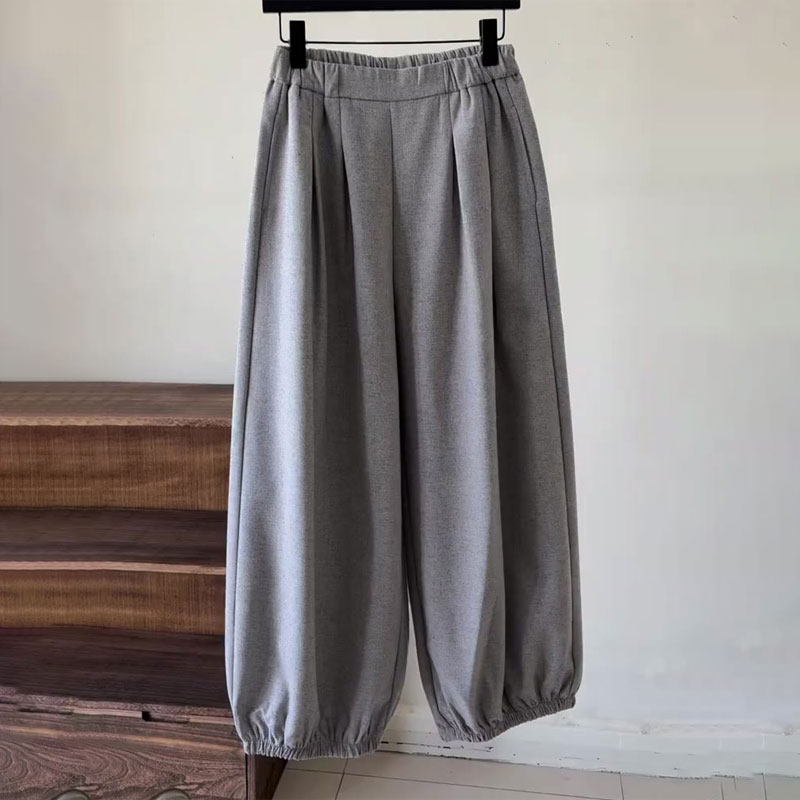 高端定制灰色毛呢大码阔腿卫裤女