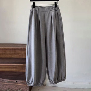 加厚束脚休闲裤 女2025秋冬新款 阔腿卫裤 欧货高端定制灰色毛呢大码