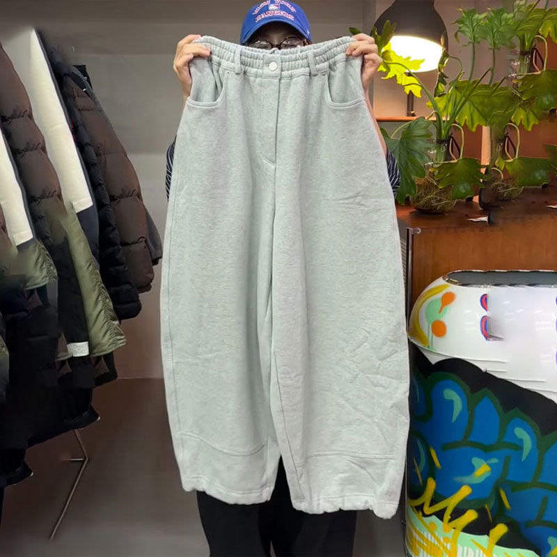 欧货高端定制灰色大码阔腿卫裤女