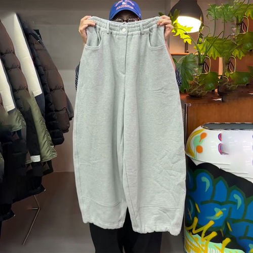 欧货高端定制灰色大码阔腿卫裤女