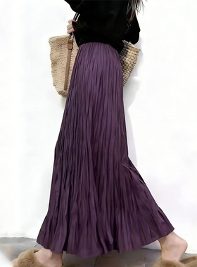 欧货高端定制紫色压褶大码半身裙女2025冬季新款加厚轻熟风大摆裙