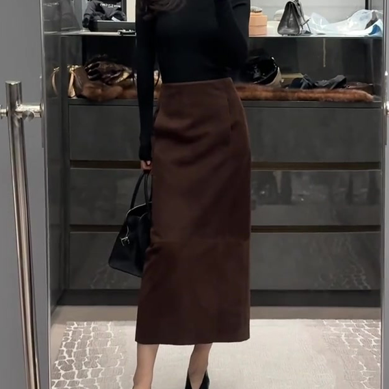 欧货高端定制棕色毛呢大码半身裙