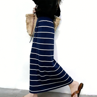 加厚减龄A字裙子 新款 欧货高端定制蓝色条纹大码 半身裙女2025冬季