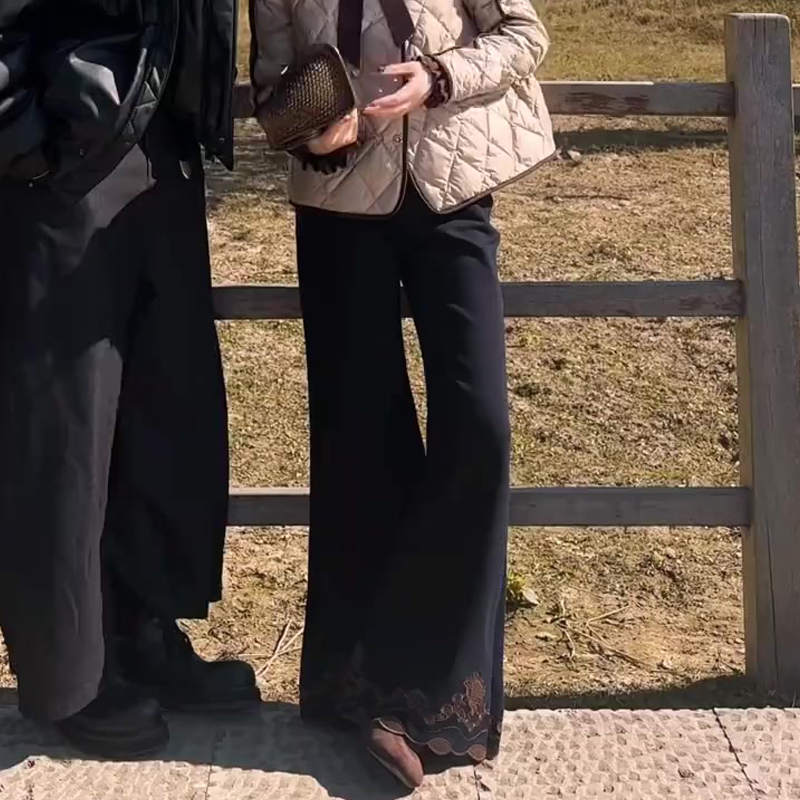 欧货高端定制黑色大码阔腿西装裤