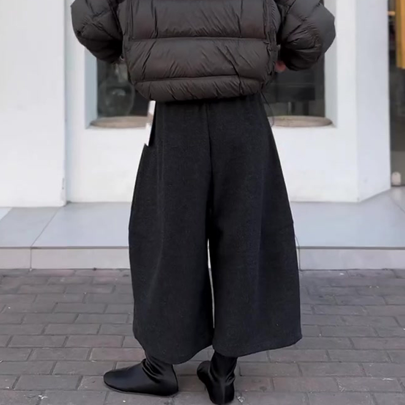 欧货高端定制黑色毛呢大码阔腿裤