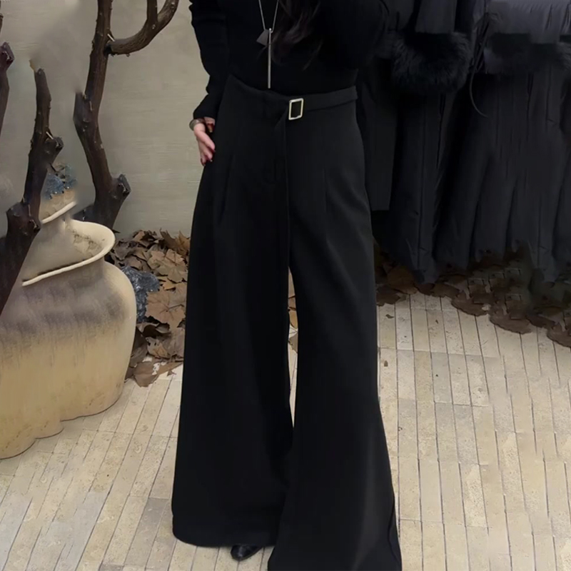 欧货高端定制黑色大码阔腿西装裤