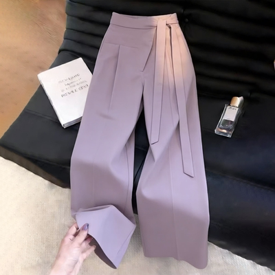 高端定制灰紫色大码系带阔腿裤女