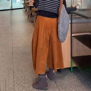 灯芯绒八分休闲裤 高端定制宽松南瓜色大码 新款 女2025冬季 子 阔腿裤