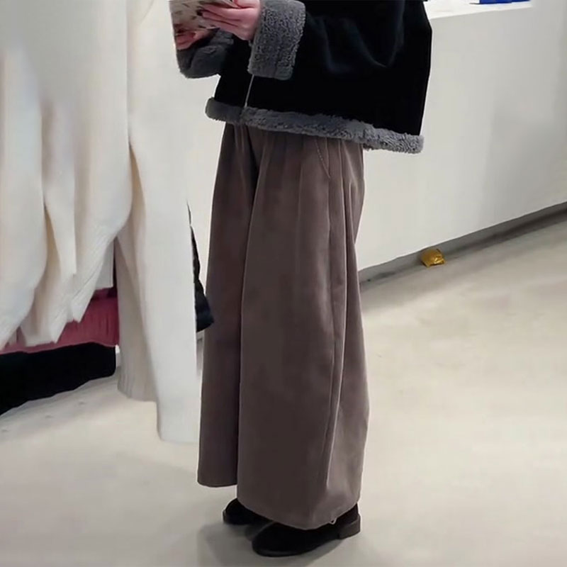欧货高端定制棕色毛呢褶皱大码阔腿裤女2025秋冬新款加厚休闲裤子